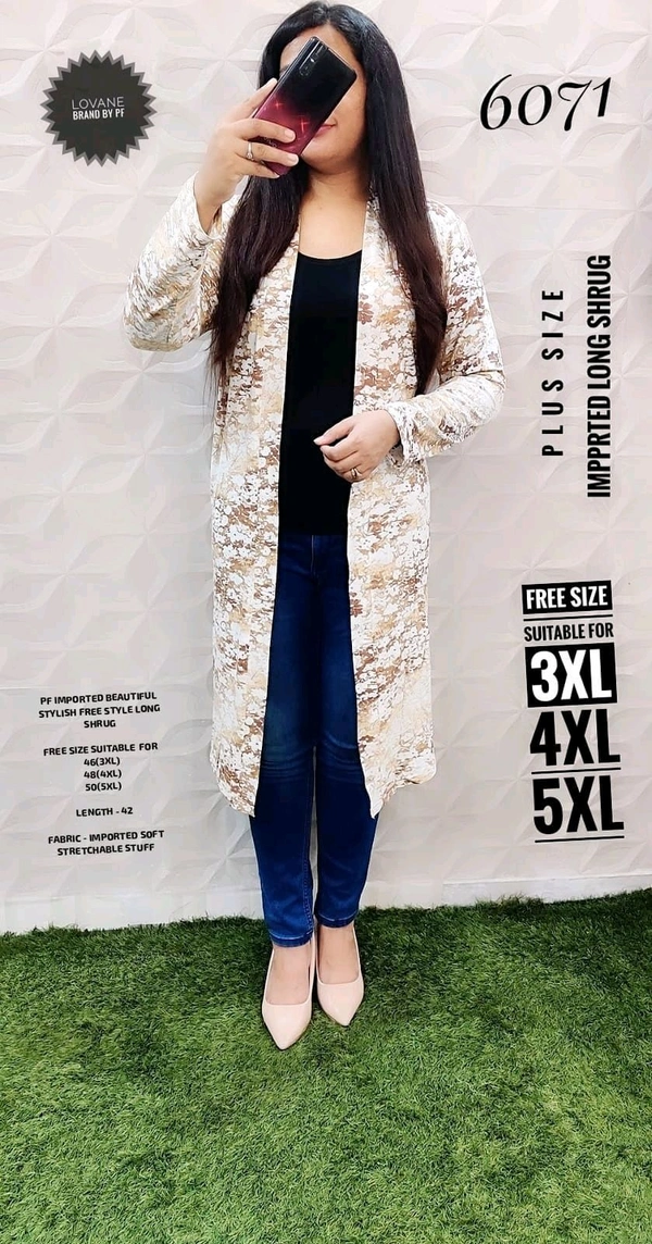 PFD  6071  IMPORTED SUPER SOFT STYLISH LONG FREE STYLE  SHRUG - Gold, 3XL-46