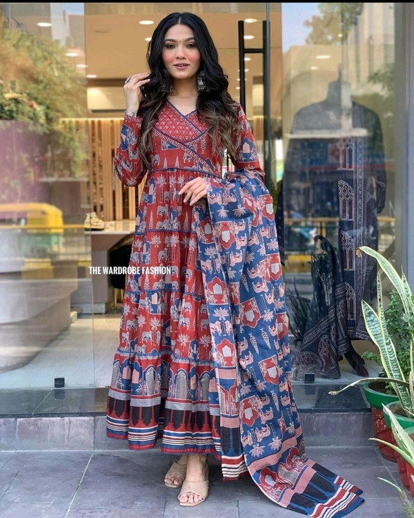 SF3  5462 Style with pure cotton 3-piece suit set elegant prints and lace work - Red, M-38