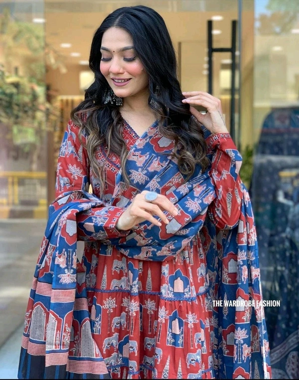 SF3  5462 Style with pure cotton 3-piece suit set elegant prints and lace work - Red, L-40