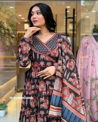 SF3  5462 Style with pure cotton 3-piece suit set elegant prints and lace work - Black, XL-42