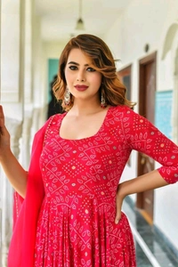 SF2  5463 *Beautiful Heavy Reyon Fabric Printed Pink Bandhani Anarkali with Reyon Mulmul Dupatta - XL-42