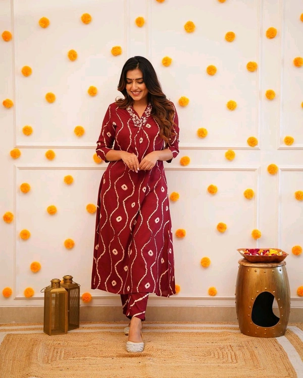 SF2  5466 Heavy Rayon  new Kurta pant sets with beautiful neck hand work   - Red, M-38