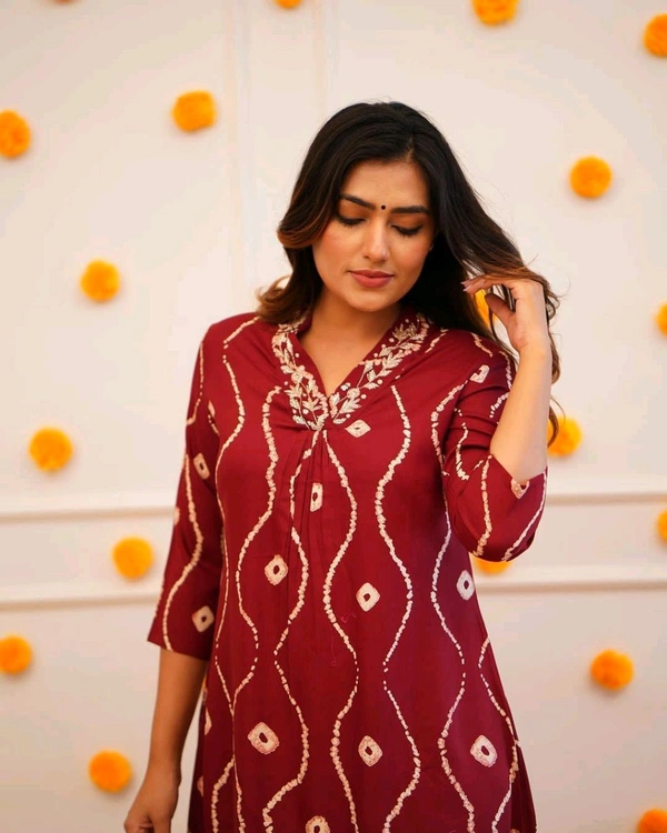 SF2  5466 Heavy Rayon  new Kurta pant sets with beautiful neck hand work   - Red, L-40