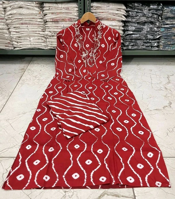 SF2  5466 Heavy Rayon  new Kurta pant sets with beautiful neck hand work   - Red, 2XL-44