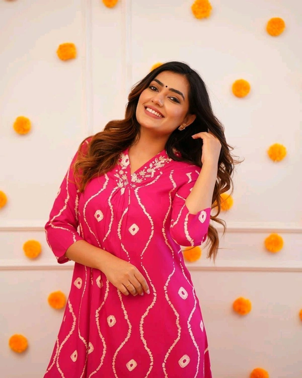 SF2  5466 Heavy Rayon  new Kurta pant sets with beautiful neck hand work   - Pink, L-40