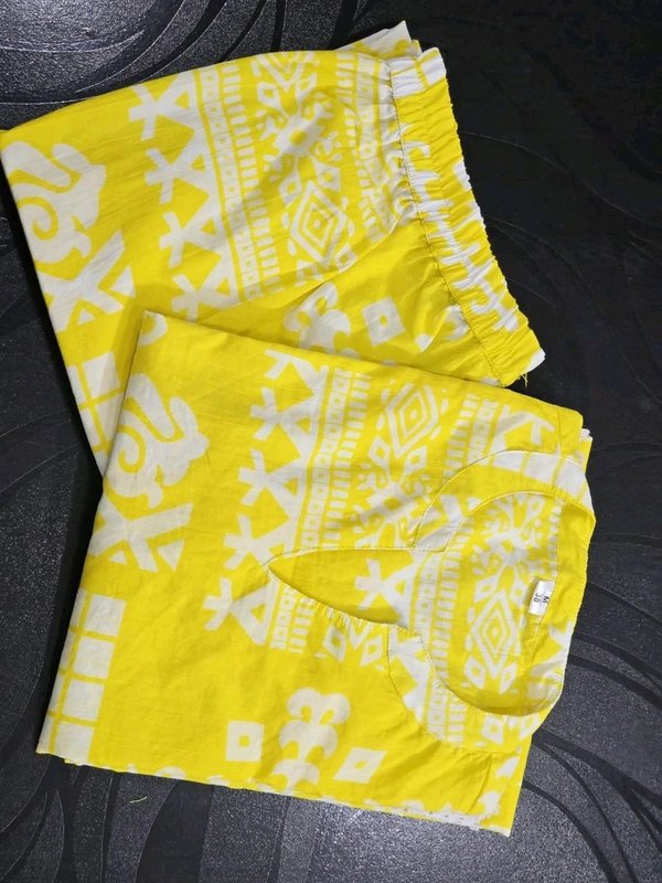 SF3  5467 Brighten your wardrobe with betel print Heavy cotton Co-ord setVibrant yellow & Lace Work    - Yellow, 3XL-46
