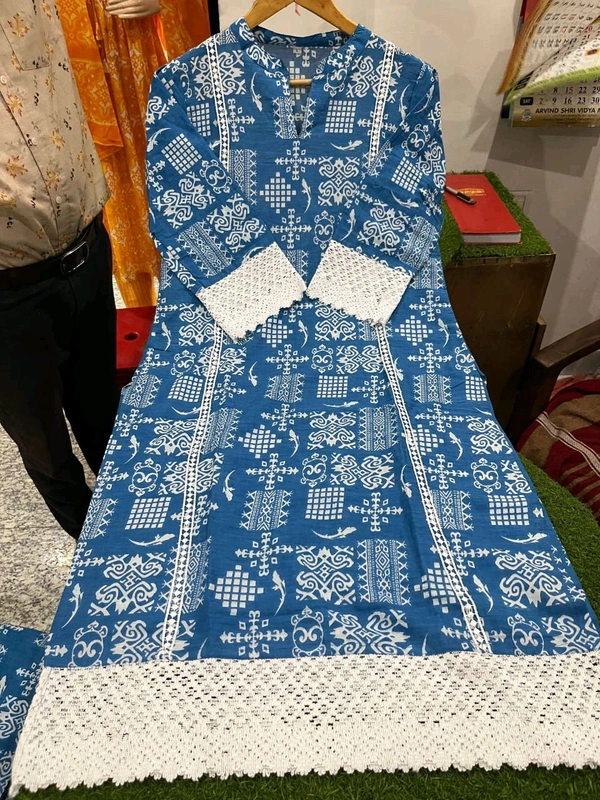 SF3  5467 Brighten your wardrobe with betel print Heavy cotton Co-ord setVibrant yellow & Lace Work    - Blue, M-38