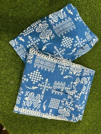 SF3  5467 Brighten your wardrobe with betel print Heavy cotton Co-ord setVibrant yellow & Lace Work    - Blue, L-40
