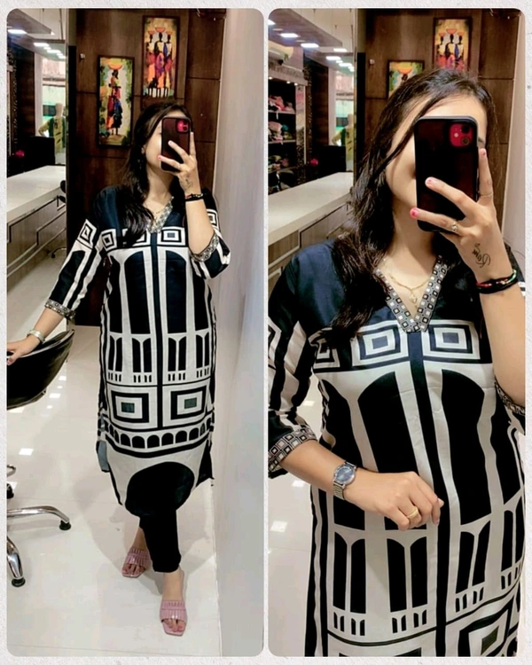 SF2 5472  🆕Trendy wear Charcoal Digital Panel Printed Muslin Silk Kurta and Pant set  - L-40