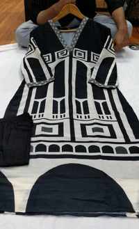 SF2 5472  🆕Trendy wear Charcoal Digital Panel Printed Muslin Silk Kurta and Pant set  - L-40