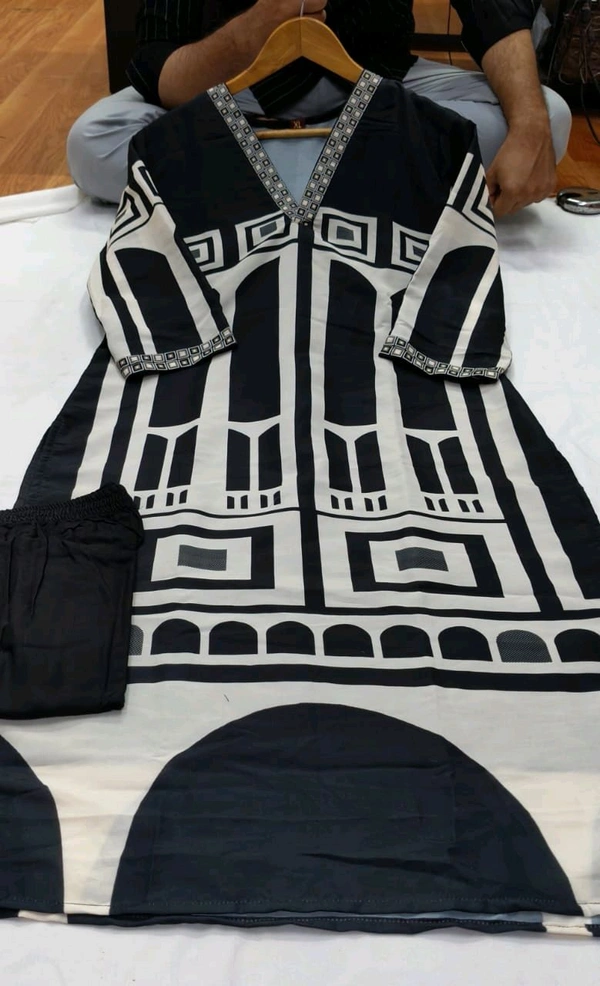 SF2 5472  🆕Trendy wear Charcoal Digital Panel Printed Muslin Silk Kurta and Pant set  - L-40