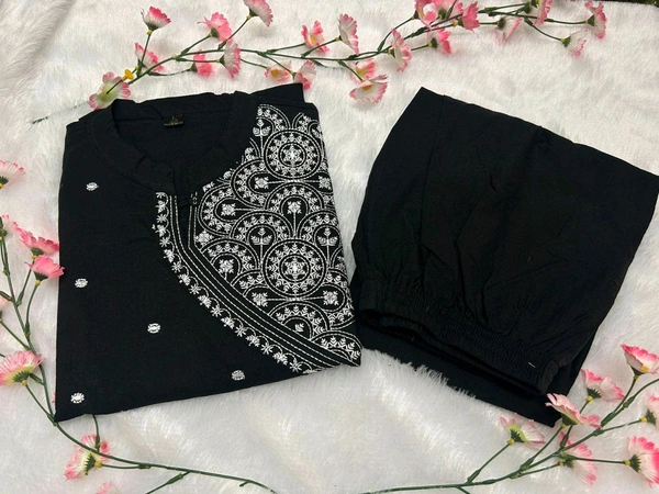 SF2 5473  Beautiful  Cotton  kurti pant  with embroidery  - Black, 2XL-44