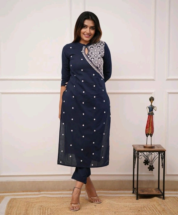 SF2 5473  Beautiful  Cotton  kurti pant  with embroidery  - Navy Blue, M-38