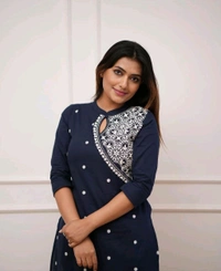 SF2 5473  Beautiful  Cotton  kurti pant  with embroidery  - Navy Blue, XL-42
