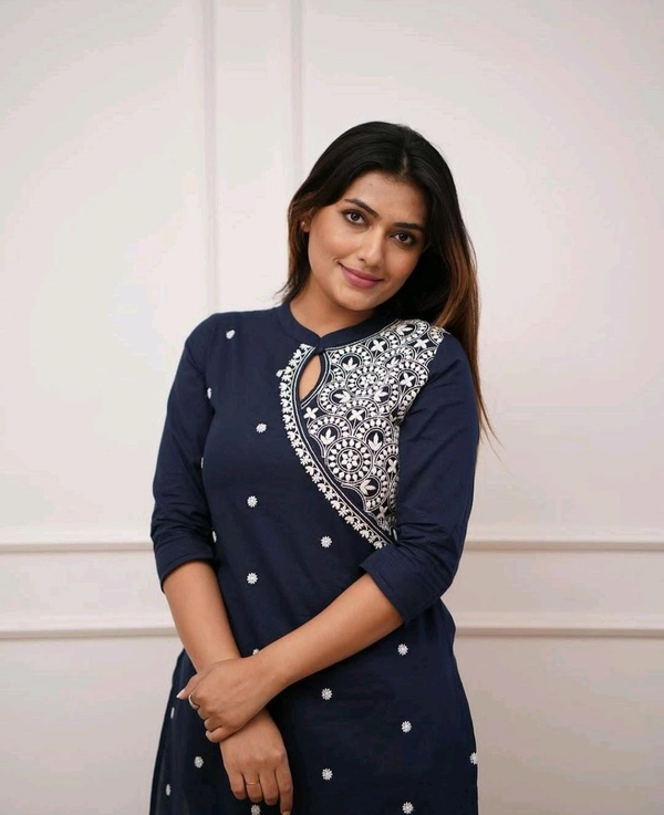 SF2 5473  Beautiful  Cotton  kurti pant  with embroidery  - Navy Blue, XL-42