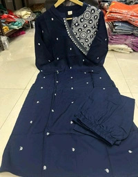 SF2 5473  Beautiful  Cotton  kurti pant  with embroidery  - Navy Blue, XL-42