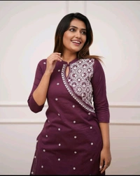 SF2 5473  Beautiful  Cotton  kurti pant  with embroidery  - Purple, M-38