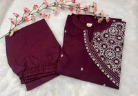 SF2 5473  Beautiful  Cotton  kurti pant  with embroidery  - Purple, M-38