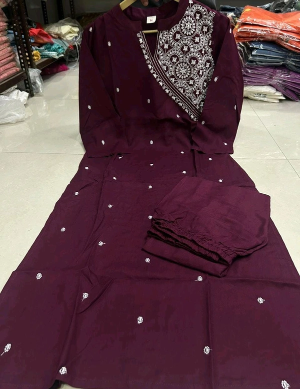 SF2 5473  Beautiful  Cotton  kurti pant  with embroidery  - Purple, L-40