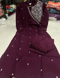 SF2 5473  Beautiful  Cotton  kurti pant  with embroidery  - Purple, XL-42