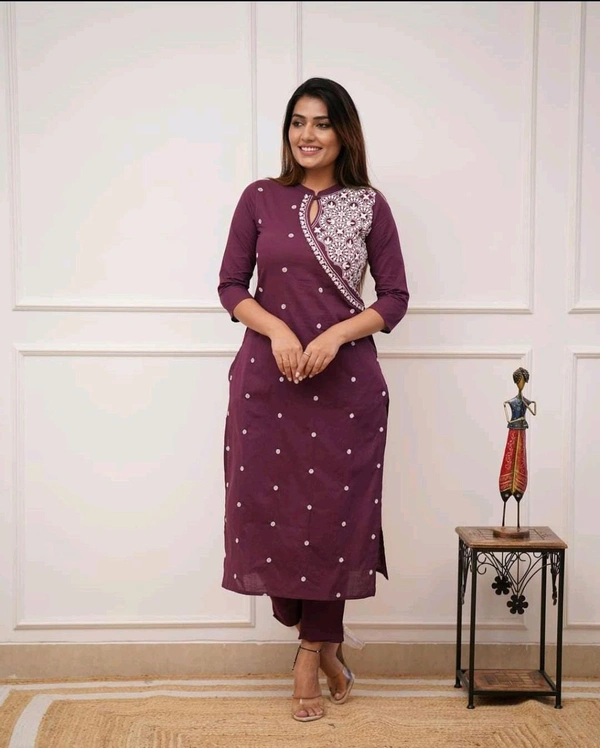 SF2 5473  Beautiful  Cotton  kurti pant  with embroidery  - Purple, 2XL-44