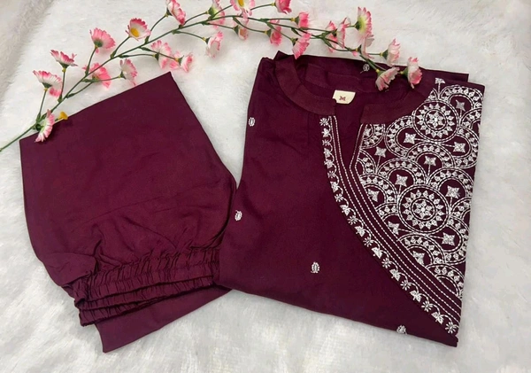 SF2 5473  Beautiful  Cotton  kurti pant  with embroidery  - Purple, 2XL-44