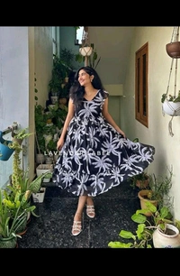 SF2  5477 *New Beautiful  printed Dates flower  cotton middi Gown dress* - 3XL-46