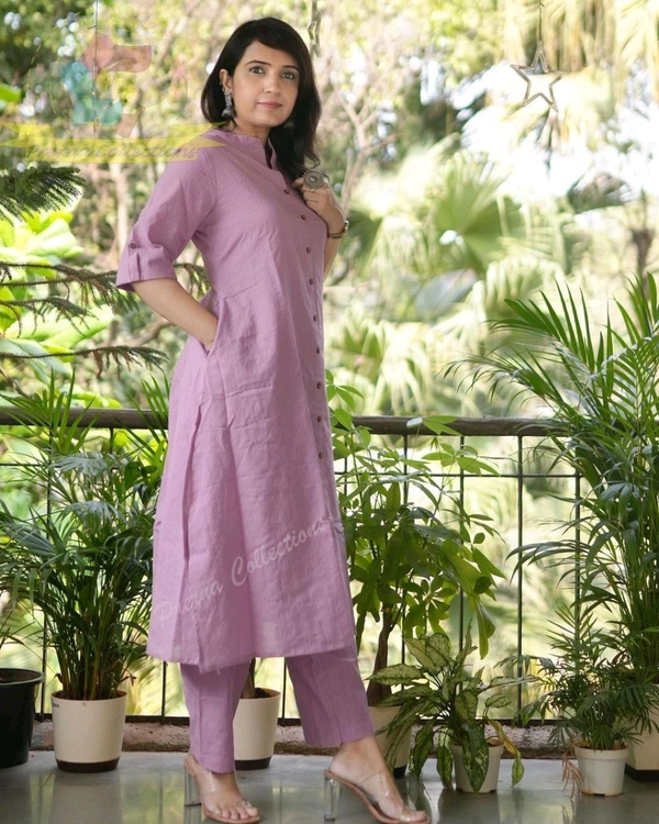 SF2  5483 Premium Fine Cotton  Designer Co-erd set in *Aline Kurta Pant - Pink Lace, L-40