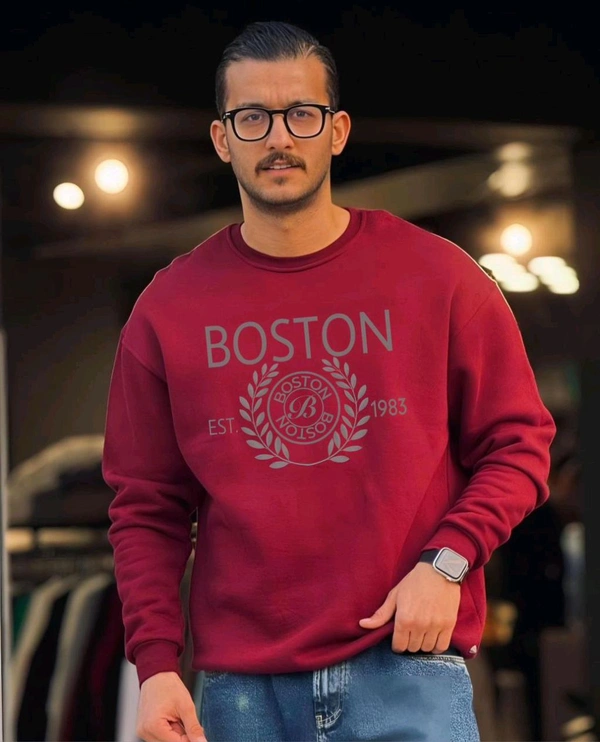5491 Presenting  COTTON FLEECE SWEATSHIRTS *BRAND ~Boston*PRINT QUALITY - Maroon red, XL-42