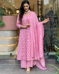 SF3  5492 New lonch Designer three piece*V* *Neck* *Yoke* Mughal block kurti pant dupatta set in *Premium fine block Mul cotton* whit digital print  - 3XL-46