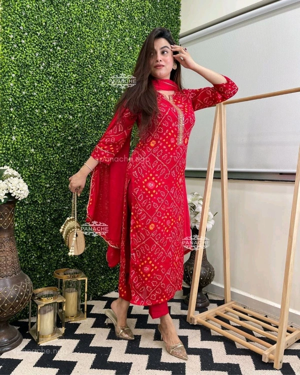 SF2  5498 New  Bandhani  Special Sequence Work On kurta and Plain Malmal Duppata  - M-38