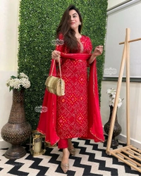 SF2  5498 New  Bandhani  Special Sequence Work On kurta and Plain Malmal Duppata  - M-38