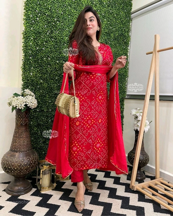 SF2  5498 New  Bandhani  Special Sequence Work On kurta and Plain Malmal Duppata  - M-38