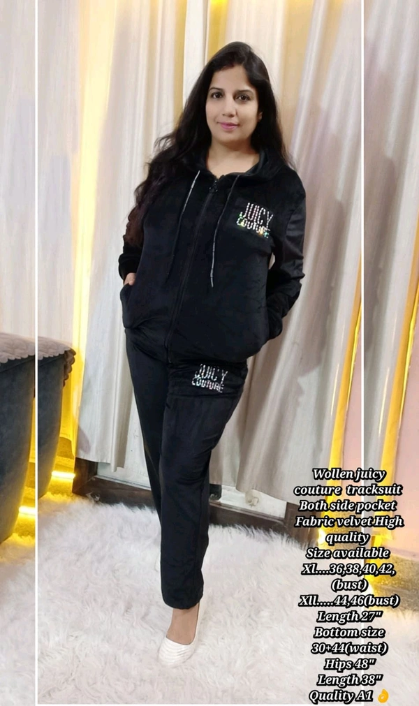 KD18  5502 Wollen juicy couture tracksuit with huddy Both side pocket  - Black, M-38