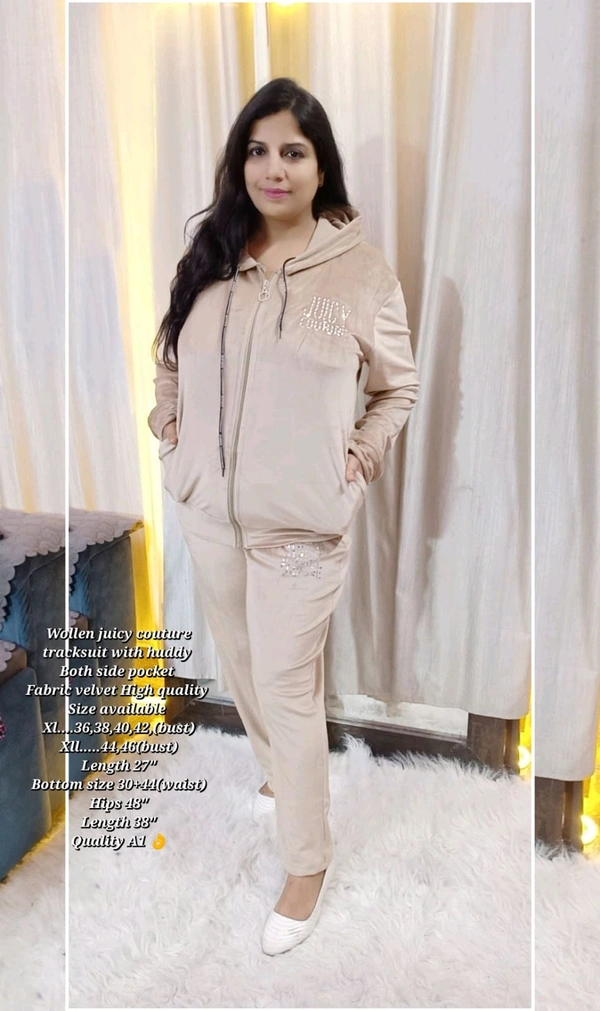 KD18  5502 Wollen juicy couture tracksuit with huddy Both side pocket  - Cream colour, L-40