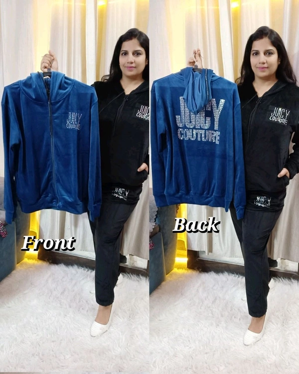 KD18  5502 Wollen juicy couture tracksuit with huddy Both side pocket  - Blue, 3XL-46