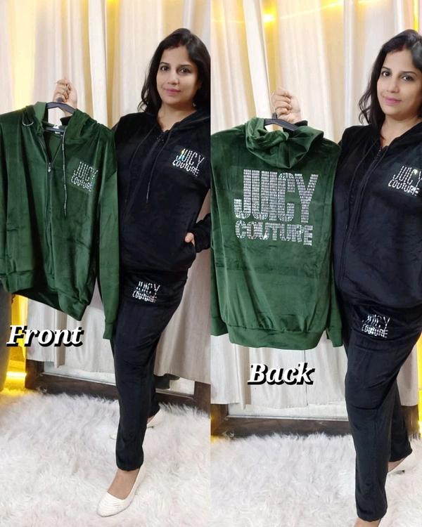 KD18  5502 Wollen juicy couture tracksuit with huddy Both side pocket  - Green, M-38