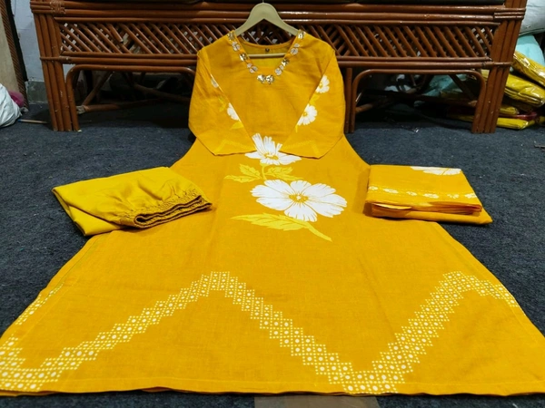 SF3  5511  Very Beautiful Flower Print  Design for Gorgeous   Malmal Dupatta  - Yellow, M-38