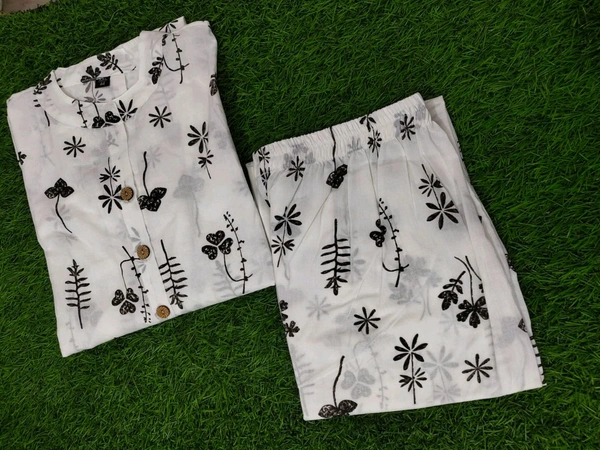 SF3  5512 Simple our latest launch  Pure Cotton kurti with leaf print with Plazo  Cotton One Side Pocket in Kurti - L-40