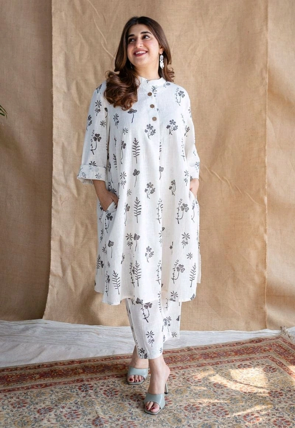 SF3  5512 Simple our latest launch  Pure Cotton kurti with leaf print with Plazo  Cotton One Side Pocket in Kurti - 2XL-44