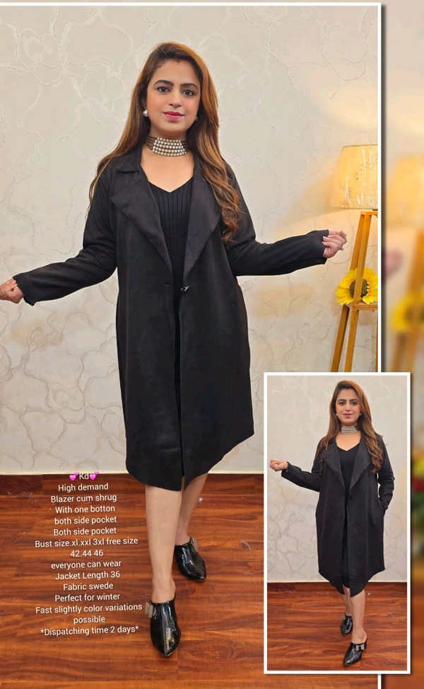 KD18  5513 High demand Blazer cum shrug With one botton both side pocket  - Black, 2XL-44