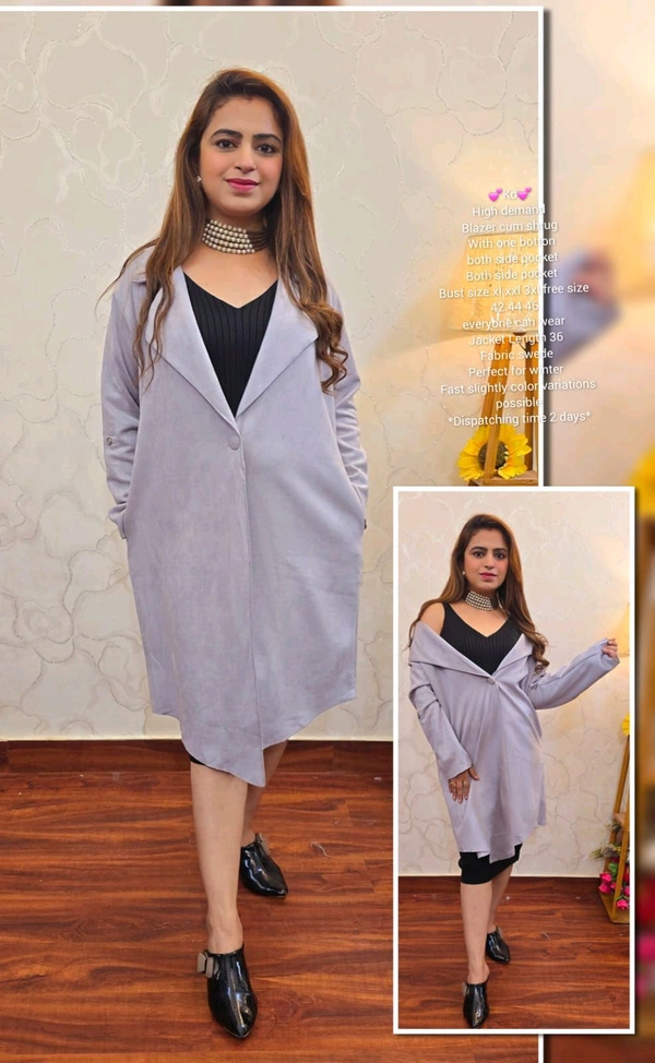 KD18  5513 High demand Blazer cum shrug With one botton both side pocket  - Gray, 3XL-46