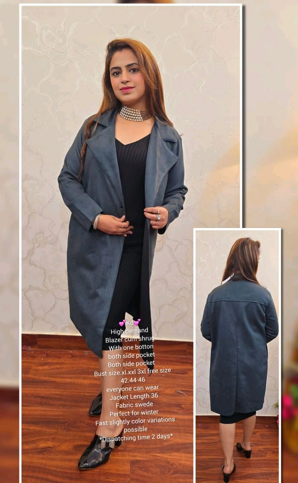 KD18  5513 High demand Blazer cum shrug With one botton both side pocket  - Blue, 2XL-44