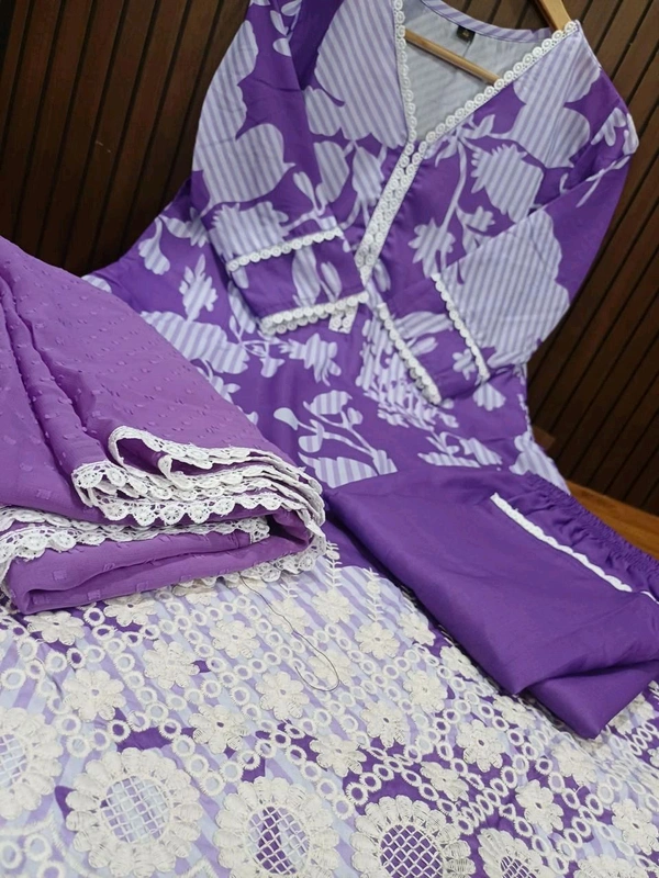 SF3  5516 pure muslin premium qualities-3 pc sets For EMBRODIERY  - Purple, M-38