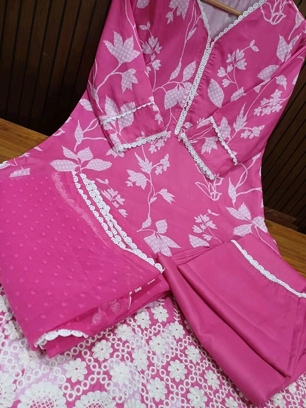SF3  5516 pure muslin premium qualities-3 pc sets For EMBRODIERY  - Pink, L-40