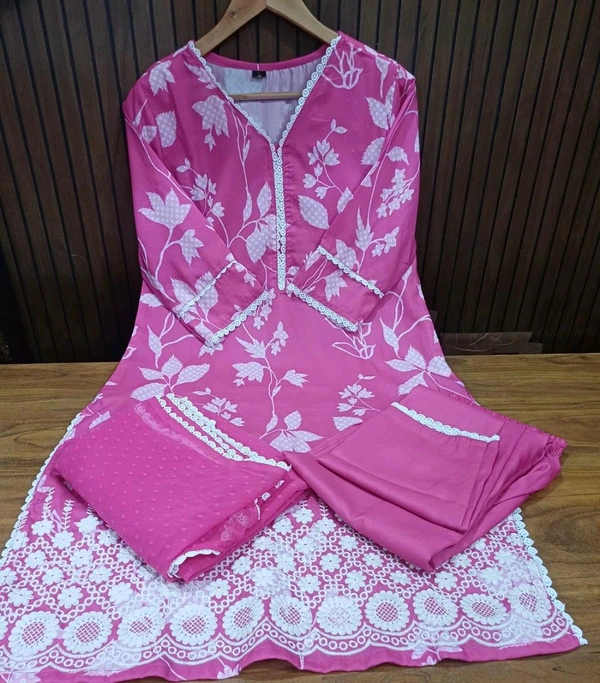 SF3  5516 pure muslin premium qualities-3 pc sets For EMBRODIERY  - Pink, 2XL-44