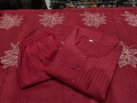 SF3  5519  Latest launch a pintex Pure Cotton Set discharge print kurti with pant and mulmul printed dupatta - Red, XL-42