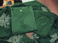 SF3  5519  Latest launch a pintex Pure Cotton Set discharge print kurti with pant and mulmul printed dupatta - Green, 3XL-46