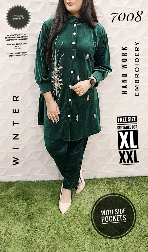 PFD 7008 CORDSET WITH HAND WORK EMBROIDERY - Green, XL-42