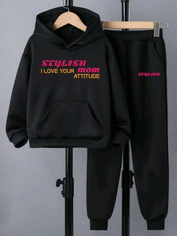 KD18 5523 STYLISH TRACKSUITS FABRIC- FLEECE LENGTH HODDIES  - Black, L-40